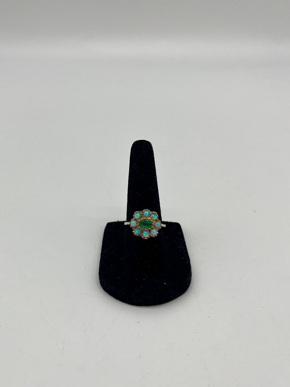 Victorian Emerald & Opal Flower Ring, 1.3 CTW 9K G