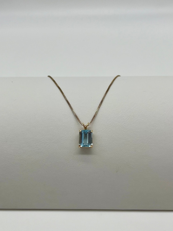 Emerald Cut Blue Topaz Necklace, 4 CTW 14K Gold