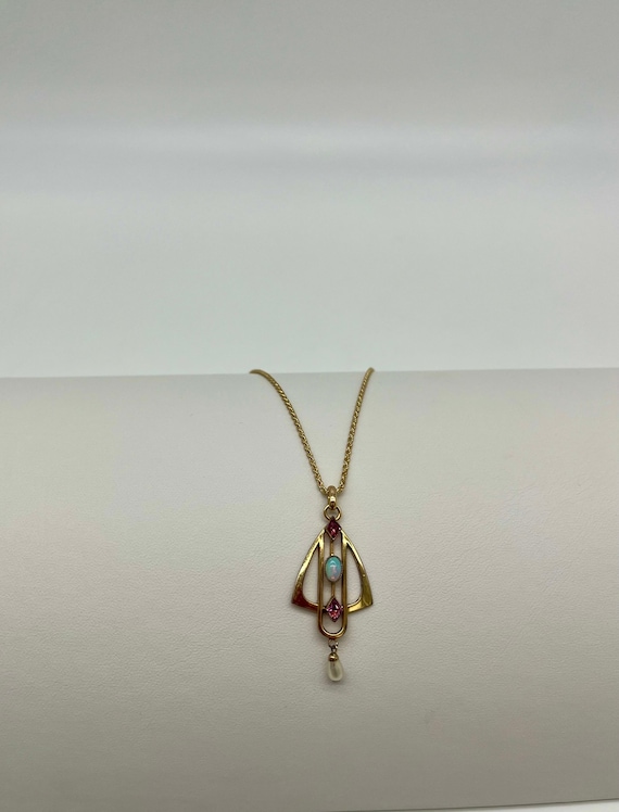Edwardian Opal, Amethyst, & Pearl Necklace, 0.88 C