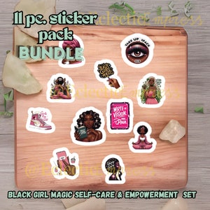 Self Care Woman Sticker Bundle Pack | Schwarze Frauen Aufkleber | Black Girl Magic Aufkleber | Selbstliebe Aufkleber psychische Gesundheit Journal schwarz im Besitz