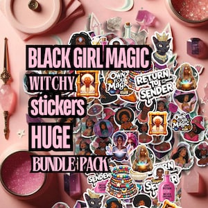 AFROAMERICANO HALLOWEEN Ragazza Nera Magico Spirituale Adesivo Varietà Pacchetto / Magici Cristalli Meditazione Mistica Adesivo Pacchetto Nero Posseduto