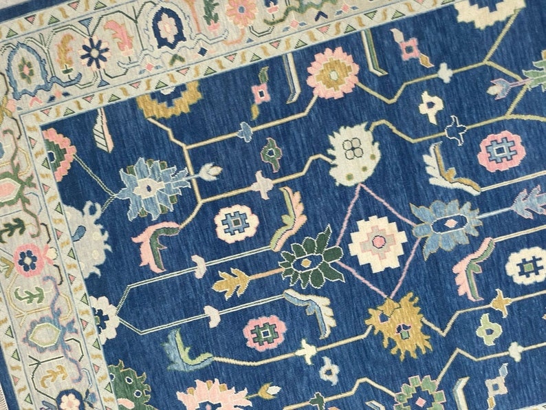 8x10 Blue Oushak Hand Knotted Rug Rug for Bedroom Kitchen and Room Kids