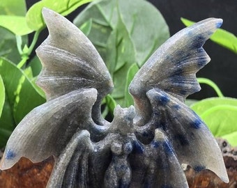 Gorgeous Fallen Angel Natural blue point agate quartz crystal cluster mineral specimen hand-carved. Demon, Devil   Gift for her