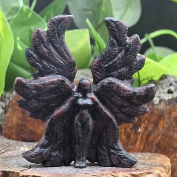 Gorgeous Angel Natural Garnet Angel quartz crystal cluster mineral specimen hand-carved. (Please read the listing ) Gift for her