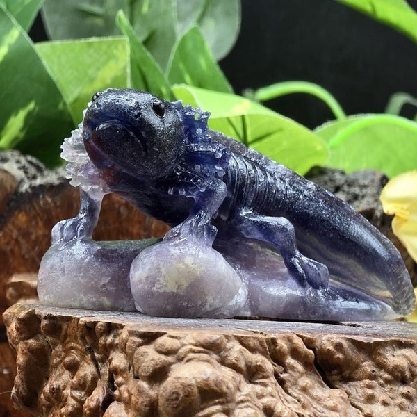 Exquisite  Crystal Cluster Mud Puppy, salamander   Hand Carved Specimen Mineral Sculpture Statue, healing, reiki gift for her/him