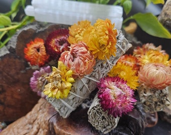 Floral White Sage Smudge Stick with Selenite - Cleansing Ritual Kit