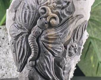 Hand-Carved Crystal Butterfly Relief: Clear Quartz Bedrock Decor