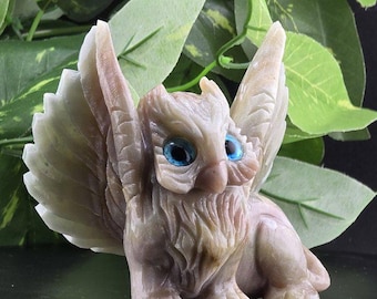 Hand-Carved Stone Baby Griffin Statue: Signed Fantasy Art Collectible