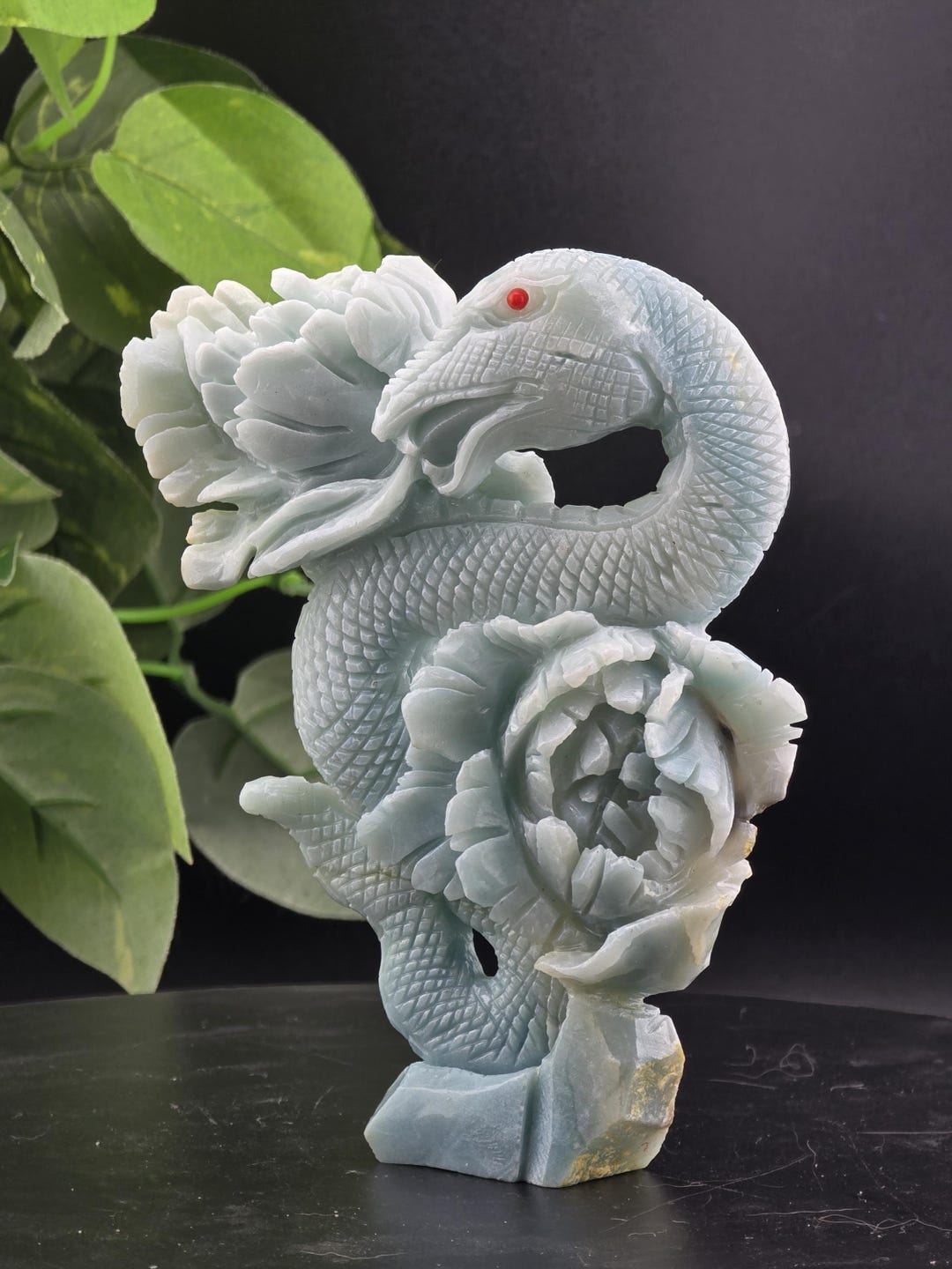 Amazonite Snake and Flower Sculpture | Hand Carved Stone Art | Symbolic ...