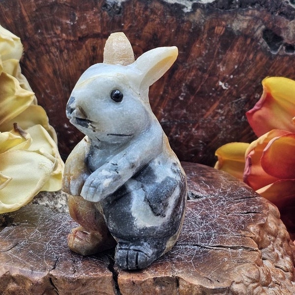 Natural quartz crystal mineral Amazon stone hand-carved rabbit . Reiki, metaphysical healing  gift.