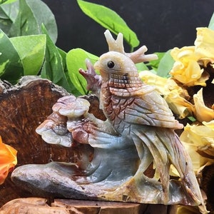 Hand-Carved Amazon Stone Chickadee Sculpture: Reiki Healing Bird
