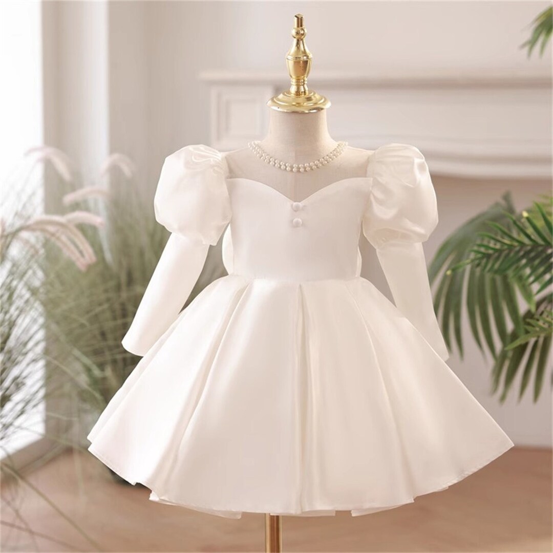 Satin Flower Girl Dress Long Sleeves Flower Girl Dress Etsy