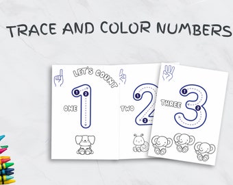Preschool math printable, instant download, coloring pages, homeschool printable, number tracing, counting worksheets, hand counting pdf