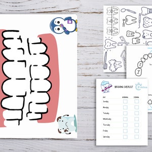 Teeth brushing printable, kids dental health, dental hygiene, preschool teeth brushing, toot brushing chart, brush teeth print, dental chart