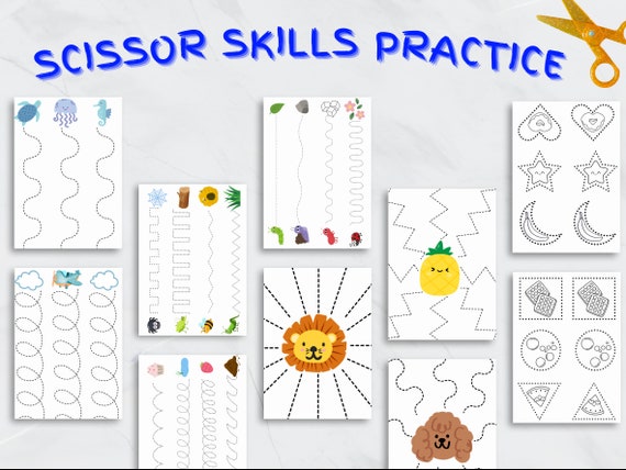 Scissor skills printable, preschool cutting practice, scissor practice printable, scissor skill worksheets, cutting skills, homeschool print