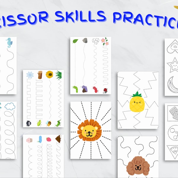 Scissor skills printable, preschool cutting practice, scissor practice printable, scissor skill worksheets, cutting skills, homeschool print