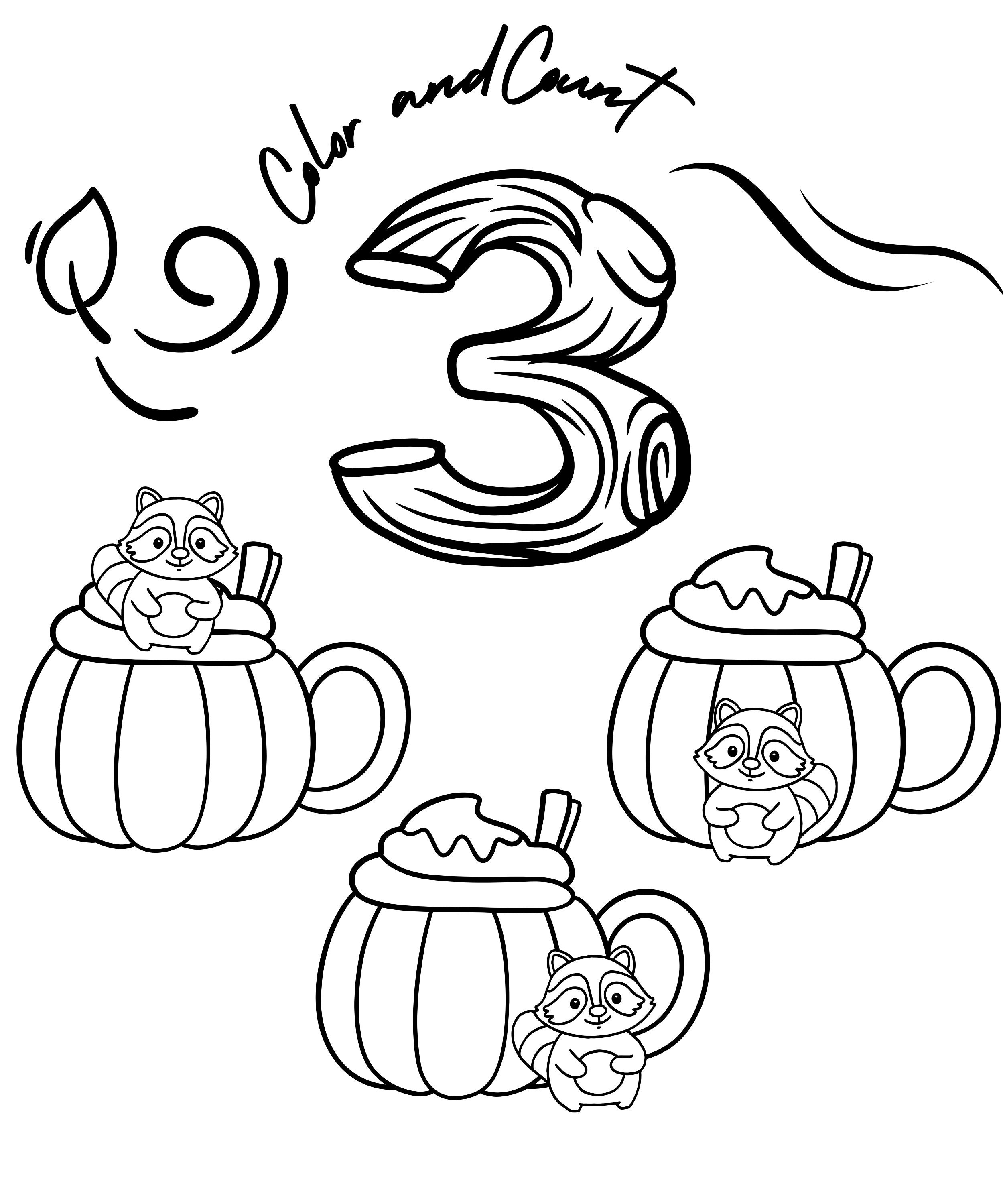 Fall Math Printable, Count and Color, Coloring Pages, Early Learning ...
