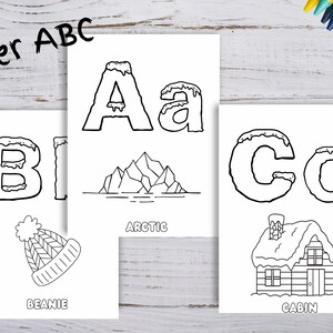 Winter abc printable,coloring pages, preschool abc, early learning, homeschool printable, upper lower case, kindergarten abc, winter abc pdf
