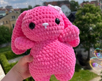 Chubby Bunny Amigurumi Crochet Stuffed toy Pink Rabbit Kawaii