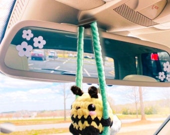 Abeja Crochet Amigurumi 2 en 1 Peluche hecho a mano y accesorios para automóviles - Ideal para amantes de las abejas