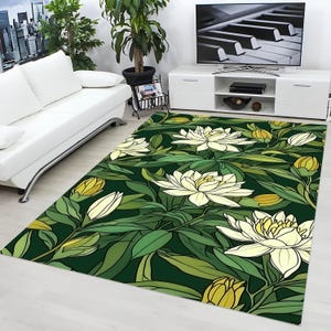 William Morris Inspired Rug, Floral Rug, Floral Area Rug, White Floral Rug, Flower Themed Rug, William Morris Style Floral Rug, Flower Rug