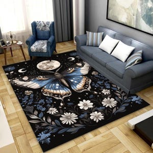 Luna Moth Rug, Mystic Butterfly Rug, Moth Rug, Floral Luna Moth Rug, Moon Rug, Celestial Rug, Moon Area Rug, Butterfly Decor, Floral Rug
