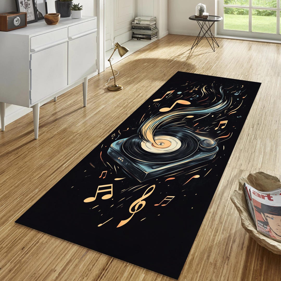 Record and Music Notes Rug, Music Room Rug, Record Runner Rug, Record ...