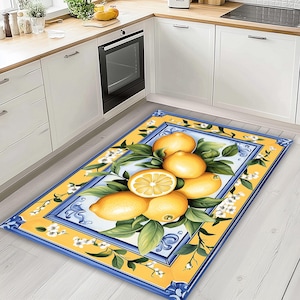 Traditional Style Lemon Rug, Lemon Pattern Rug, Lemon Rug, Kitchen Rug, Lemon Area Rug, Kitchen Decor, Lemon Themed Rug, Lemon Decor Rug
