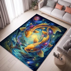 Celestial Koi Fish Rug, Galactic Koi Rug, Koi Fish Area Rug, Koi Fish Decor, Zodiac Pisces Gift, Cosmic Koi Fish Rug, Koi Fish Rug