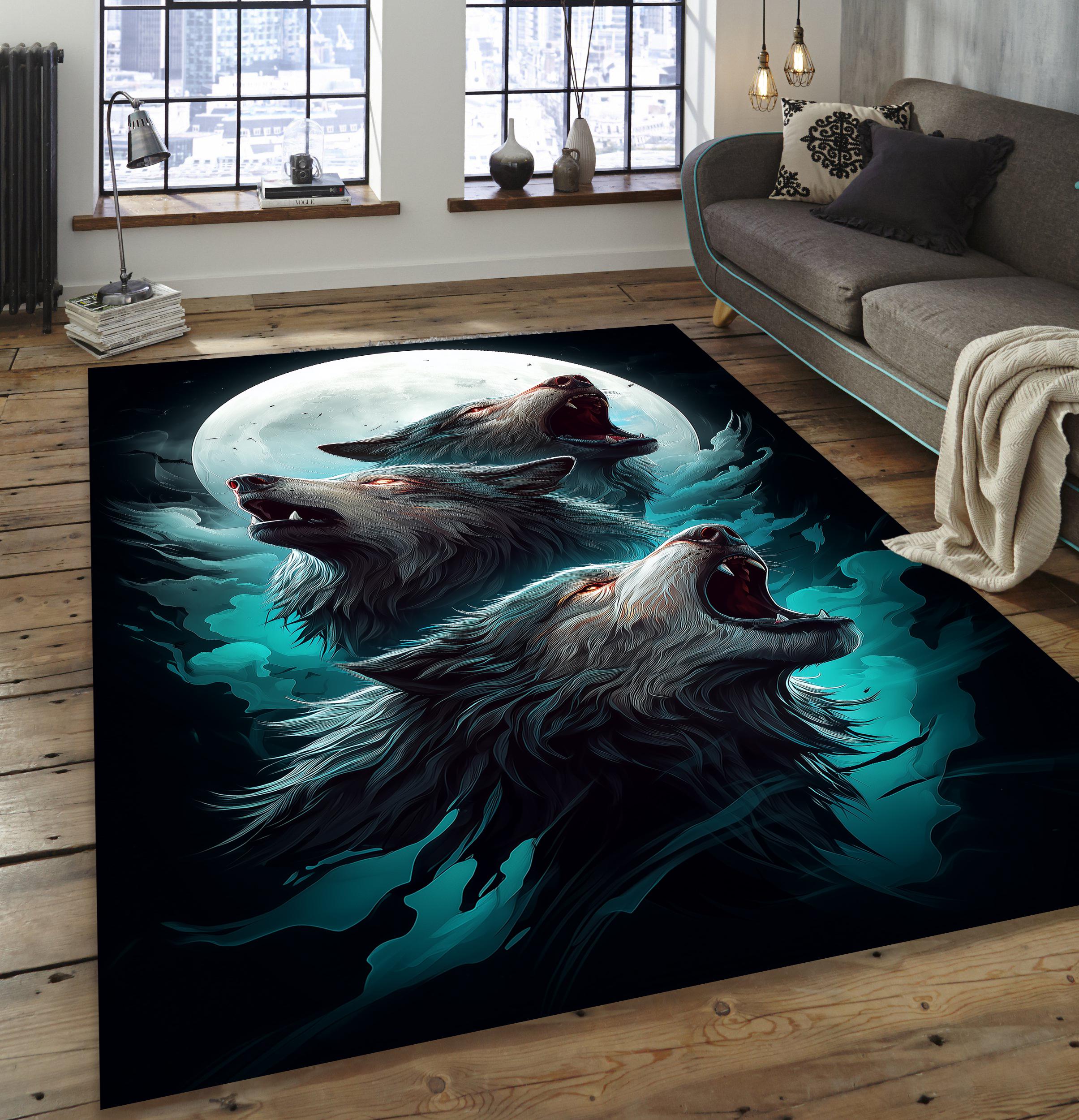 Deviantart Wolf Rug Howling Wolf Rug, Wolves Rug, Full Moon and Wolves Rug, Wolf Themed Rug ...