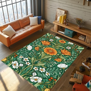 William Morris Inspired Rug, Floral Rug, Flower Themed Rug, Floral Area Rug, Flower Pattern Rug, William Morris Rug, Flower Rug