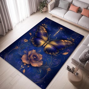 Butterfly Rug, Rose Rug, Butterfly Themed Rug, Butterfly Carpet, Butterfly Patterned Rug, Butterfly Lovers Gift, Flower Rug, Unique Rug