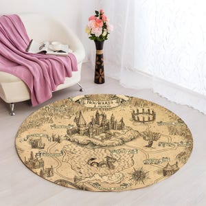 Zaubererteppich, Teppich mit Karte, Historisches Design, Runder Kartenteppich, Zauberteppich, Fantastischer Teppich, Beliebter Filmteppich