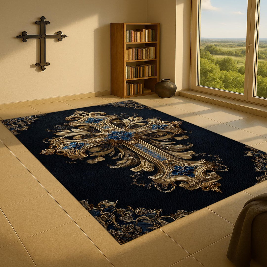 Pulpit Rug Baroque Christian Cross Rug, Catholic Prayer Rug - Etsy