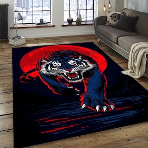 Japan Style Tiger Rug, Tiger Area Rug, Wild Tiger Rug, Wild Animal Rug, Running Tiger Rug, Tiger Rug, Tiger Pattern Rug, Japanese Area Rug