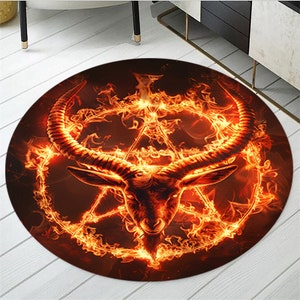 Pentagram Rug,Baphomet Demon Rug,Satanic Goat Rug,Satanic Pentagram Rug,Round Rug,Circle Rug,Cool Rug,Living Room Rug,Non Slip Rug,Area Rug