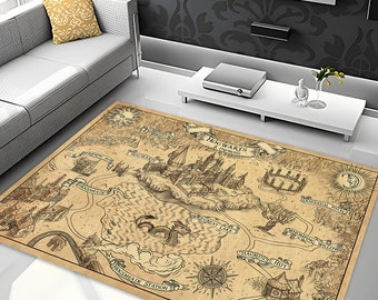 Wizarding Map Rug, Movie Decor, Non-Slip Carpet