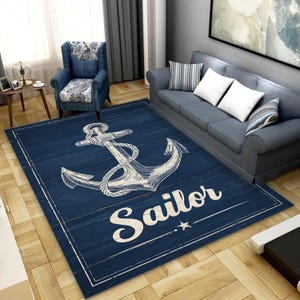 Sailor Area Rug, Sea Anchor Rug, Anchor Area Rug, Retro Anchor Rug, Nautical Rug, Anchor Gift, Sea Area Rug, Blue Anchor Rug, Anchor Rug