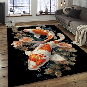 Koi Fish Rug, Koi Fish Area Rug, Japan Themed Rug, Floral Koi Fish Rug, Fish Rug, Koi Fish Decor, Japanese Rug, Koi Fish Carpet, Japan Rug