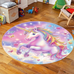 Kids Room Rug, Unicorn Rug, Rainbow Unicorn Rug, Round Unicorn Rug, Unicorn Themed Rug, Magical Rug, Unicorn Area Rug, Unicorn Decor