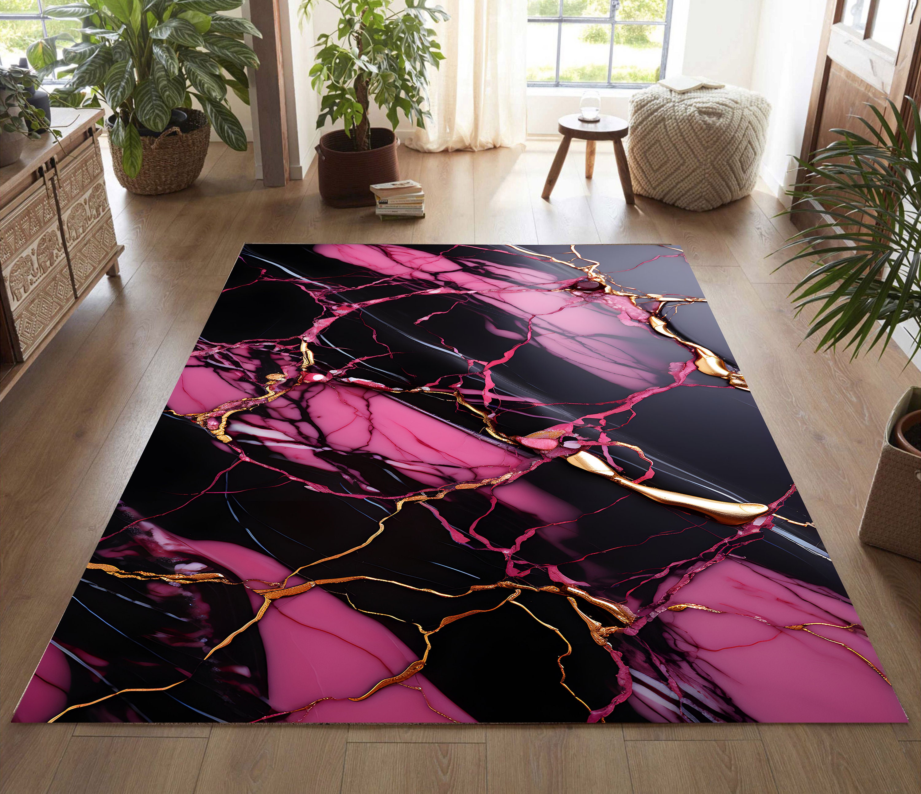 Pink and black rug discount