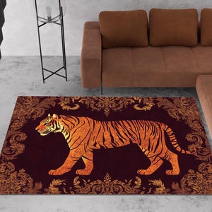 Tiger Rug, Traditional Tiger Rug, Traditional Style Rug, Tiger Area Rug, Tiger Patterned Rug, Motif Rug, Tiger Themed Rug, Animal Carpet