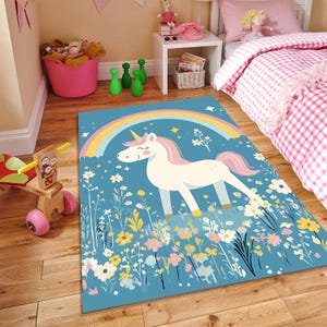 Unicorn Rug, Kids Room Decor, Unicorn Floral Rug, Nursery Rug, Unicorn Carpet, Unicorn Themed Rug, Rainbow Rug, Gift for Her