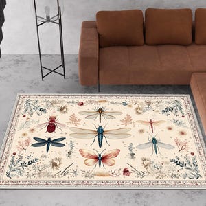 Botanical Insect Rug, Insects Area Rug, Insects Pattern Rug, Boho Bug Rug, Insects Rug, Boho Rug, Bug Area Rug, Bug Pattern Rug, Bugs Rug