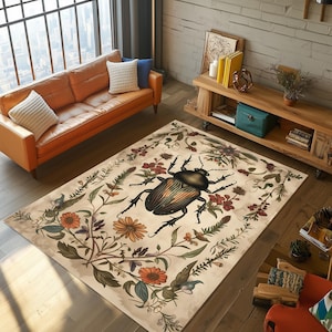 Old Look Bug Rug, Botanical Bug Rug, Bug Pattern Rug, Floral Bug Rug, Beetle Rug, Bug Area Rug, Vintage Bug Rug, Insect Rug, Bug Rug