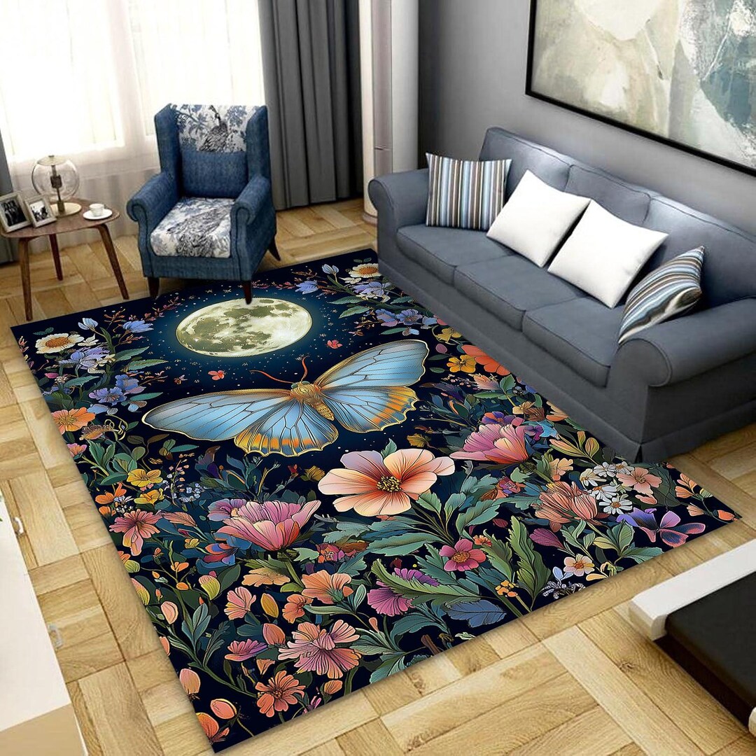 Luna Moth Area Rug, Floral Luna Moth Rug, Floral Rug, Luna Moth Rug ...