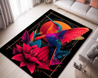 Lebendiger Kolibri Teppich, Teppich mit Blumenmuster