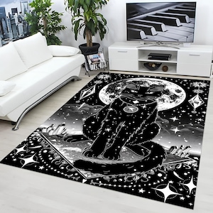 Cat Rug, Black Cat Rug, Moon Rug, Cat Area Rug, Cool Rug, Animal Decor, Cat Design Rug, Cat Carpet, Cat Patterned Rug, Cat Decor