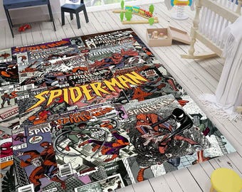 Spiderman Comic Book Rug, Superhero Kids Room Decor
