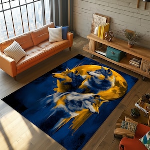 Oil Painting Style Wolf Rug, Wolf Area Rug, Full Moon and Wolf Rug, Wolf Pattern Rug, Wolfs Rug, Full Moon Rug, Wolf Decor Rug, Animal Rug